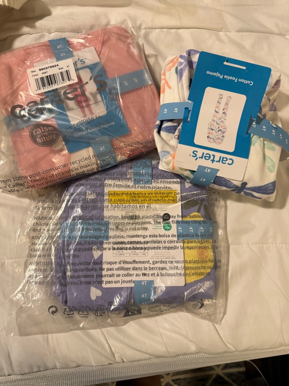 Carter's Girls Pink and Lavender Pajama Set of 3 pair